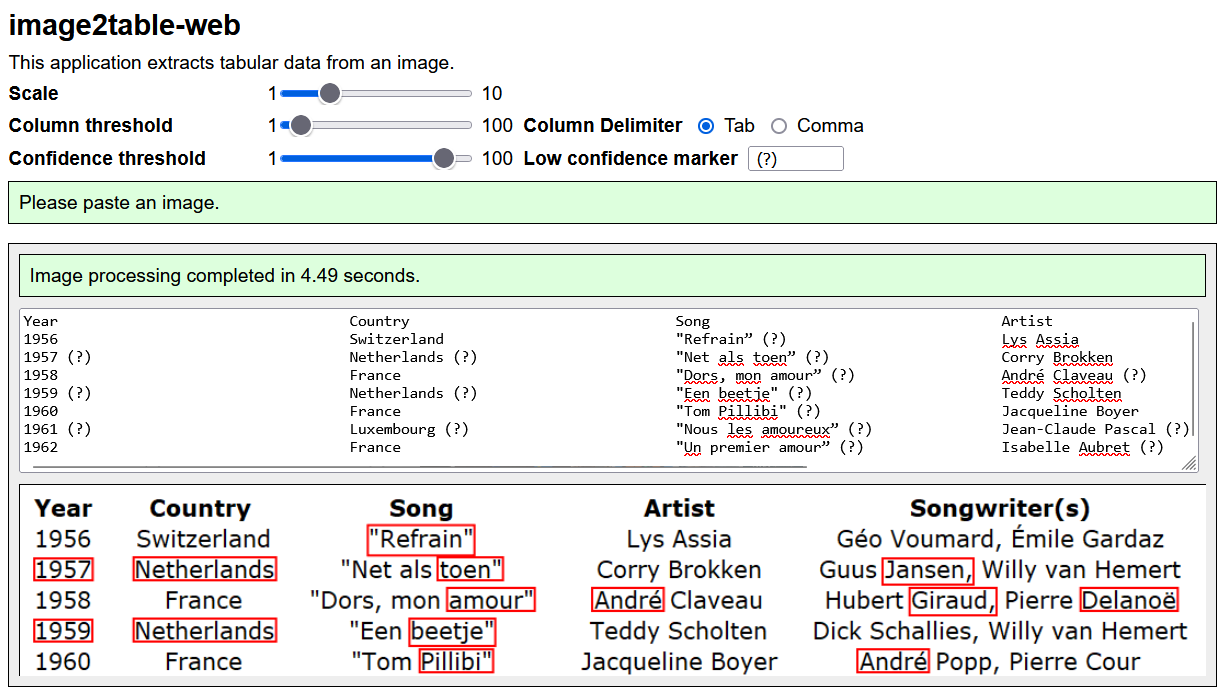 Example of using image2table-web